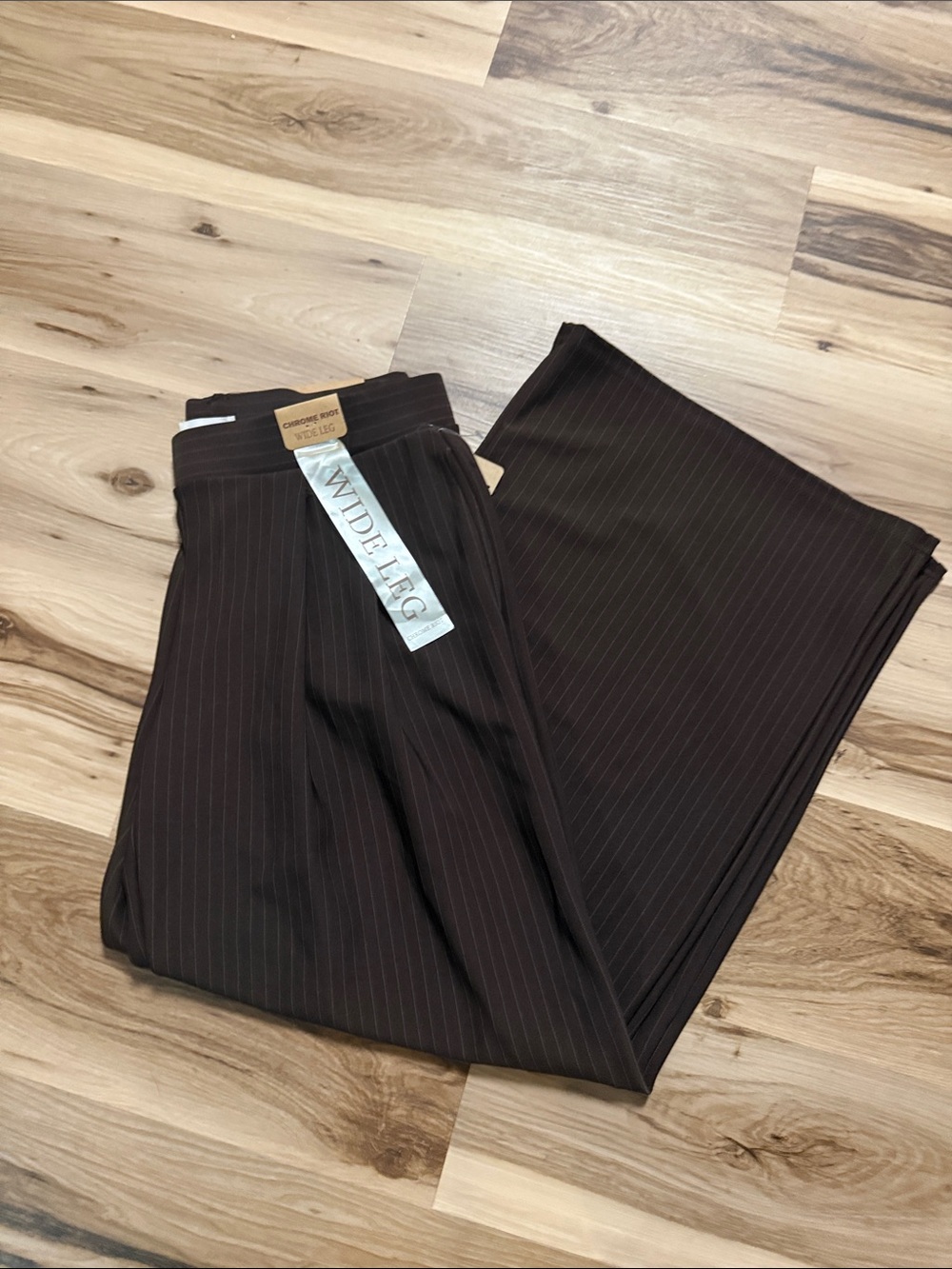 Wide-Leg Pinstripe Women’s Pants in Dark Brown